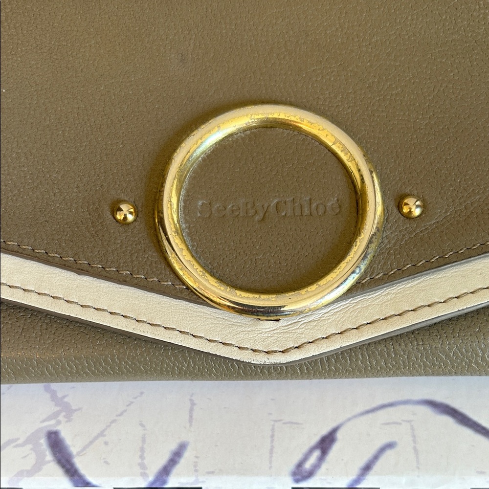 See By Chloe Taupe and White Aura Long Flap Leather Wallet - Picture 3 of 16